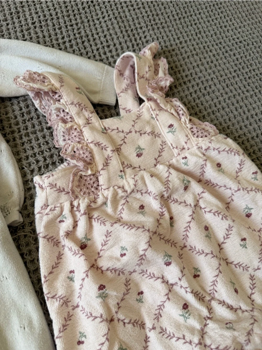 100% Cotton Pink Romper and Cream 2pc Set